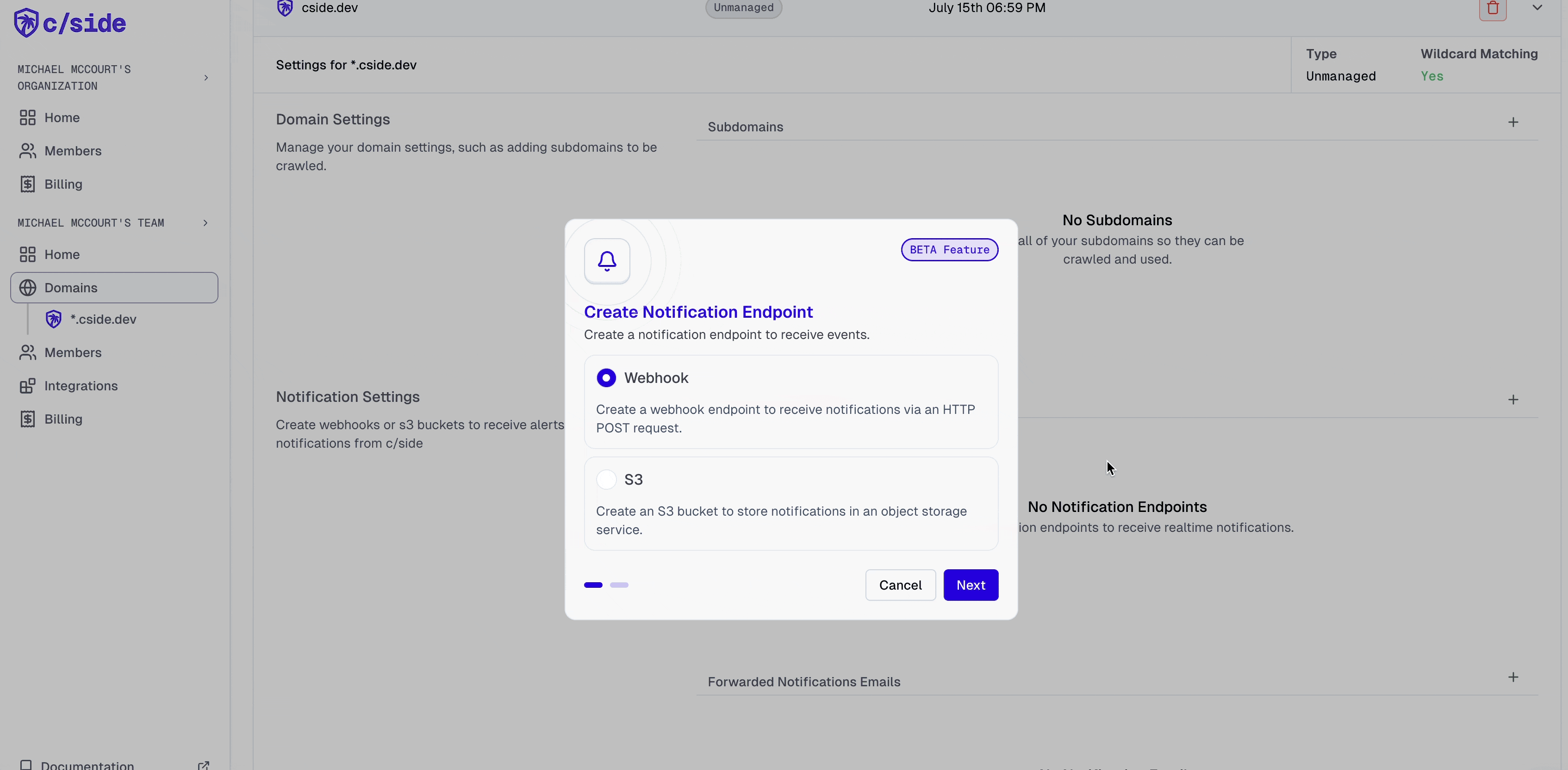 S3 bucket notifications in cside