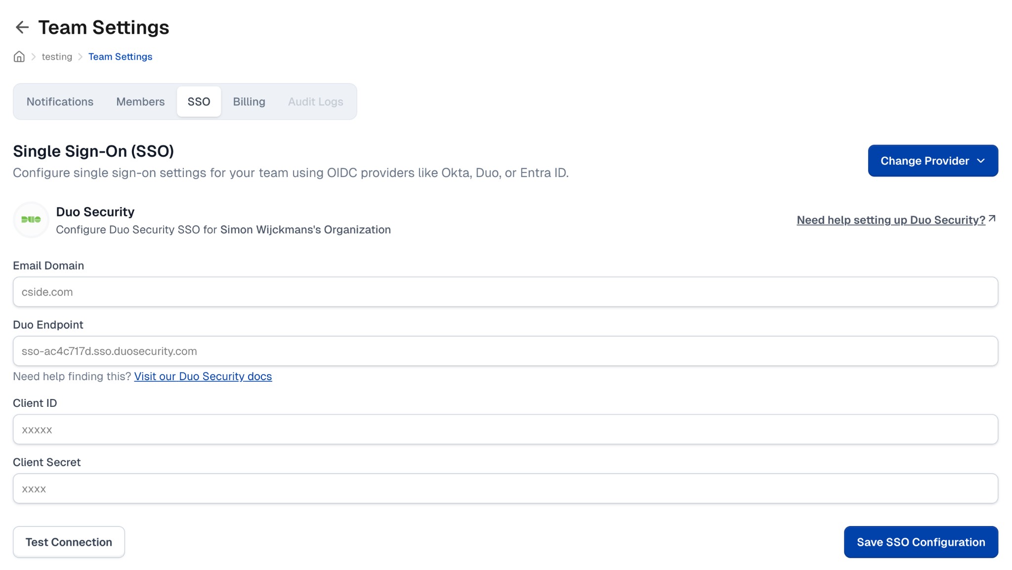 Duo Security SSO Configuration in cside