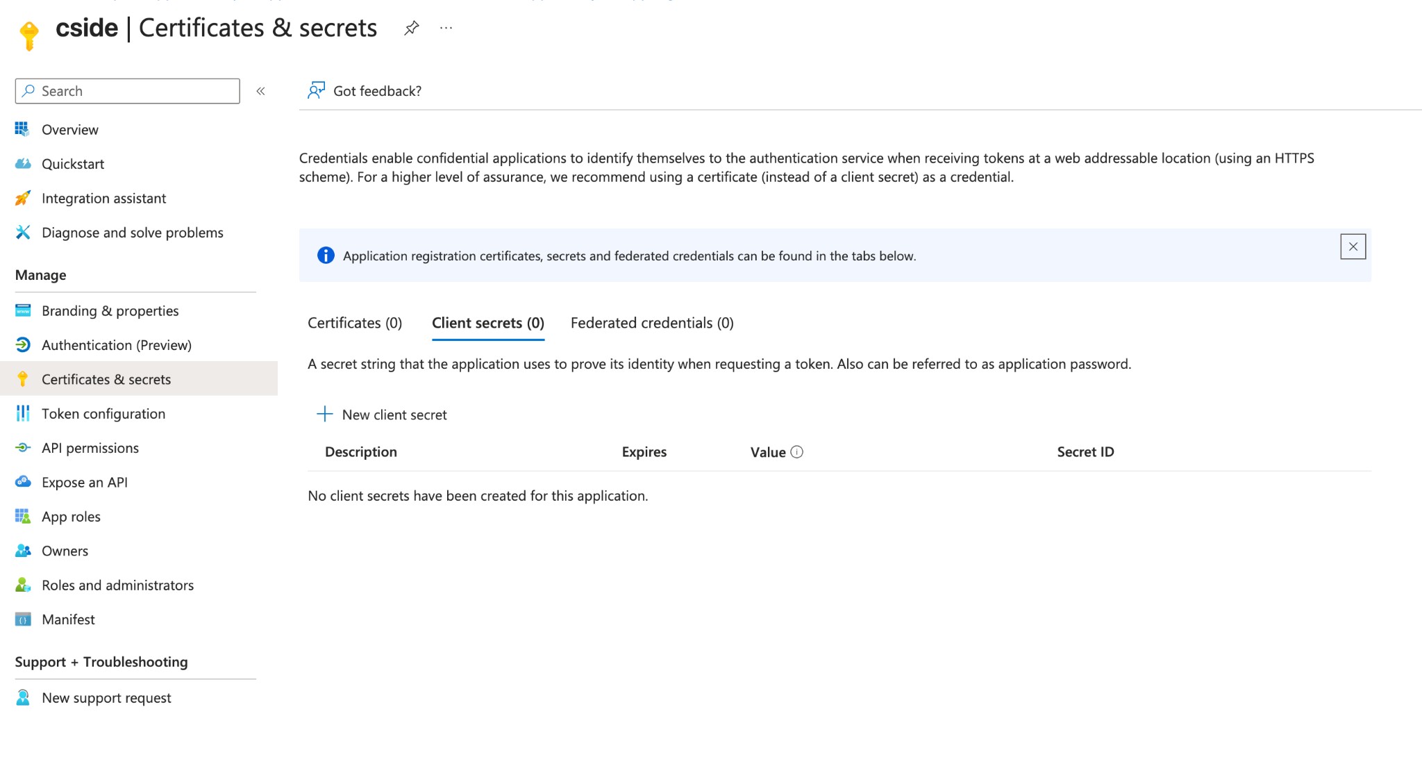 Certificates & secrets