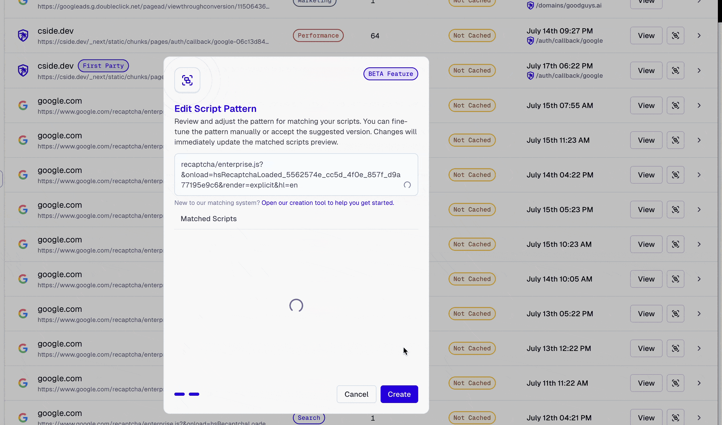Custom script pattern matching cside