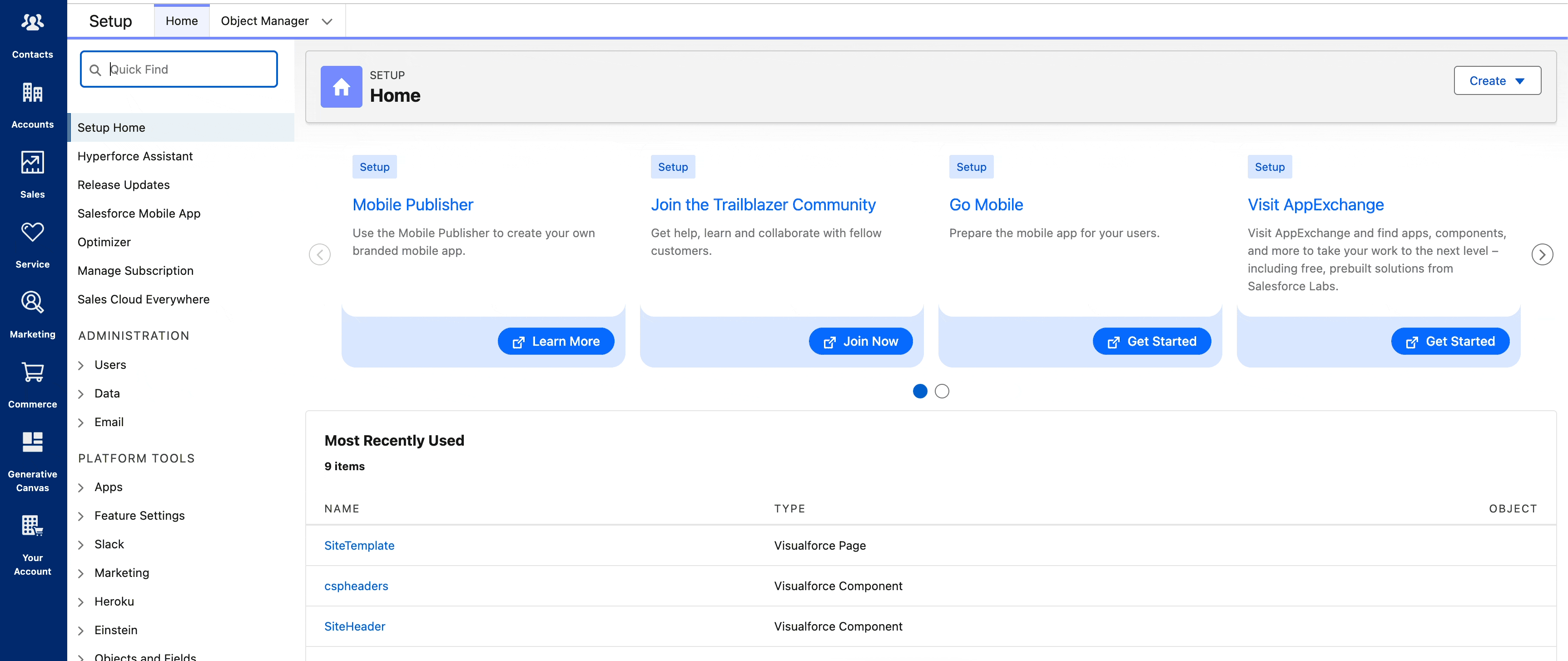 Salesforce Lightning Builder settings